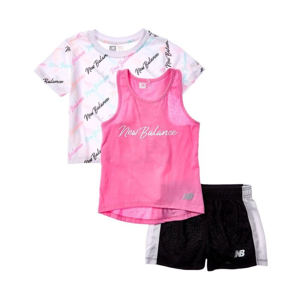 New Balance Girls  3Pc Set T-Shirt, Tank, & Mesh Short Set, Pink